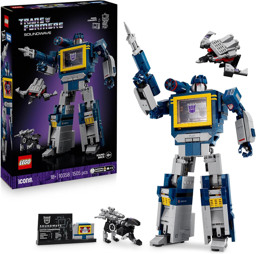 LEGO Icons Transformers : Soundwave Set pour enfants - Modellbau mit verwandelbaren Figuren inkl. Laserbeak & Ravage sovie einem Soundstein - Objet de collection et cadeau pour les fans - 10358