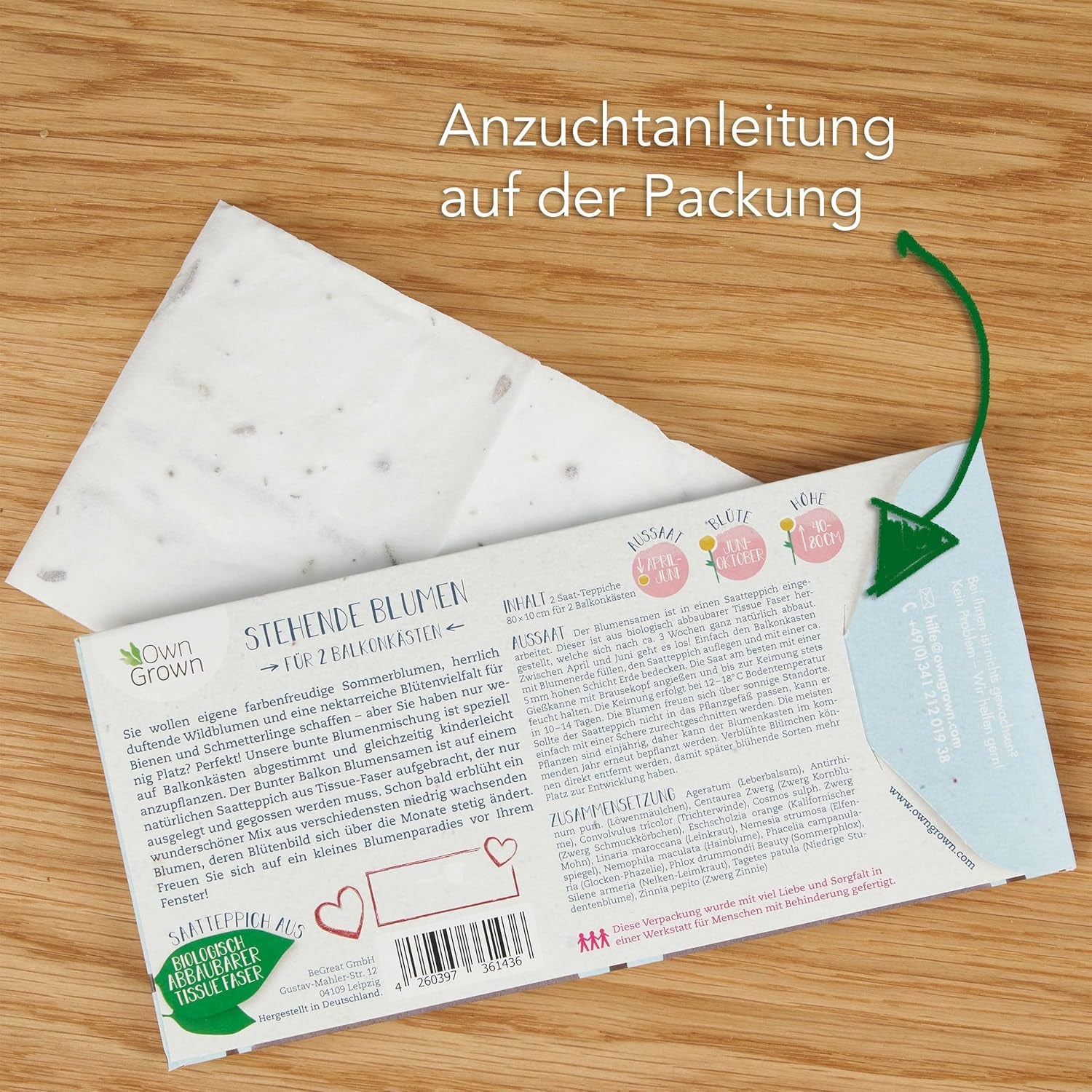 Mélange de fleurs de balcon coloré – 2 tapis de graines de fleurs de balcon de qualité supérieure, faciles à cultiver, fleurs d'été et graines de fleurs sauvages à partir de graines annuelles OwnGrown respectueuses des insectes.