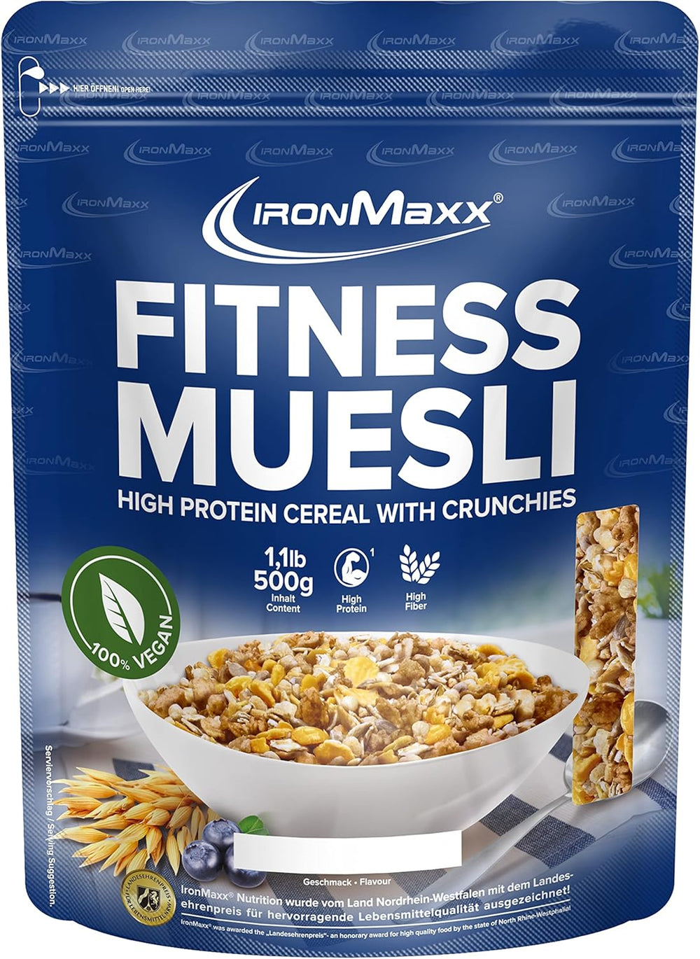 IronMaxx Fitness Muesli - Biscuits et crème, sac de 2 kg | Muesli végétalien riche en protéines et croustillant | Faible en sucre et riche en fibres