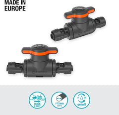 Vanne de régulation et d'arrêt Gardena Micro-Drip-System 13 mm (1/2 pouce) : Arrêt simple des tuyaux et régulation continue du débit d'eau, accessoire pour la pose de tuyaux goutte à goutte (13207-20)