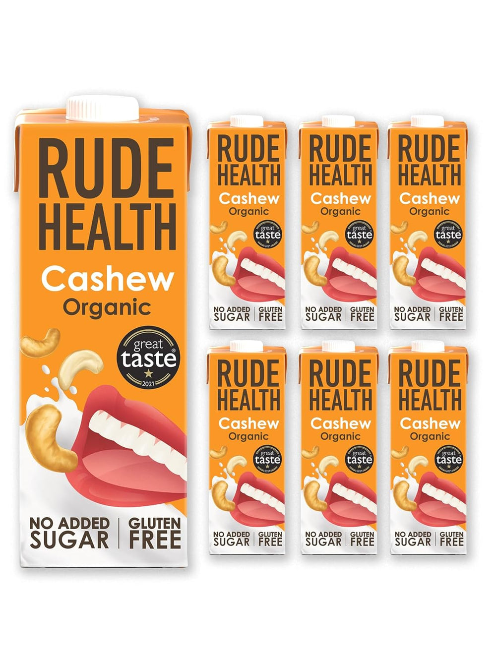 Rude Health 6 x 1 Litre Bio-Cashew-Drink, 100% naturel Bio-Getränk, sans gluten, sans gluten, preisgekrönt, sain et végétalien, 100% emballage recyclable