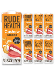 Rude Health 6 x 1 Litre Bio-Cashew-Drink, 100% naturel Bio-Getränk, sans gluten, sans gluten, preisgekrönt, sain et végétalien, 100% emballage recyclable