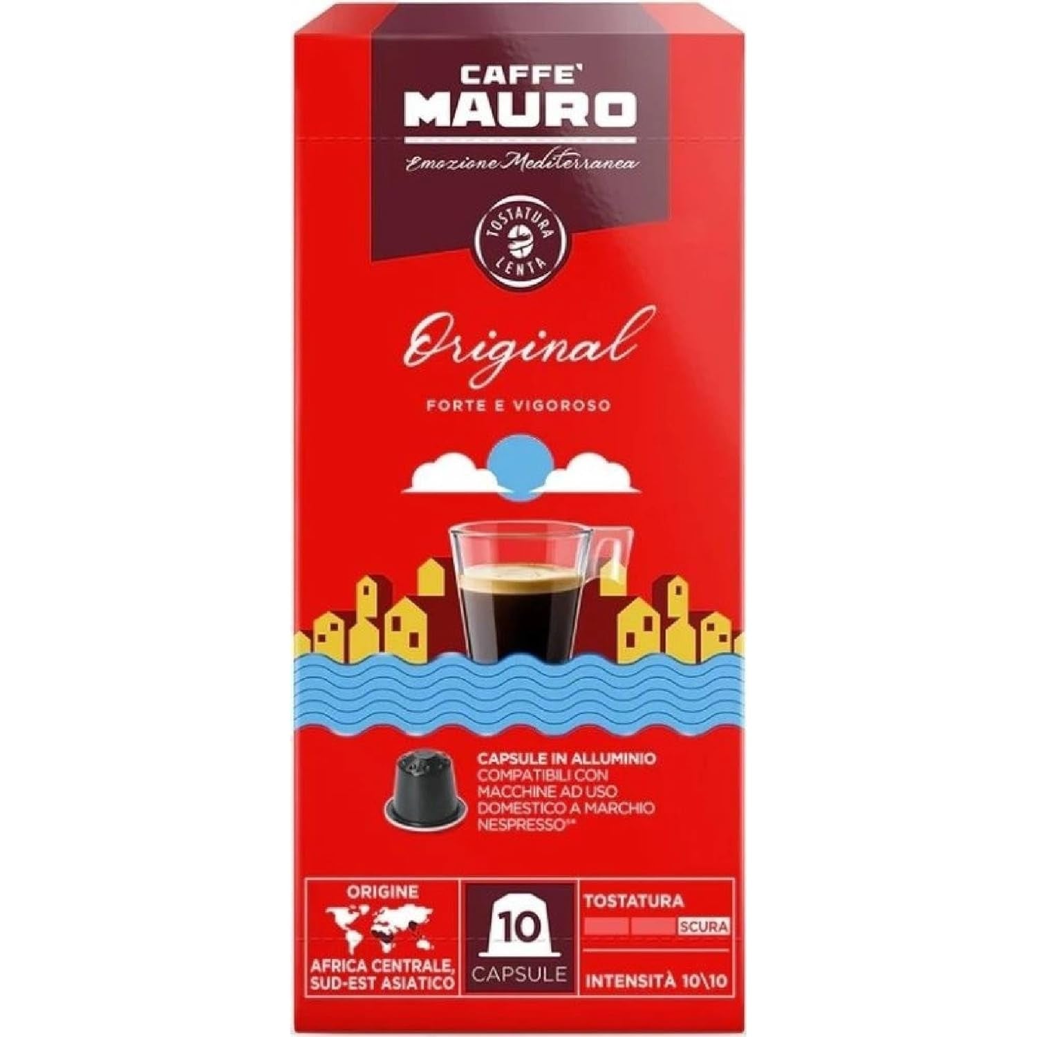Caffè Mauro Torrefazione Kaffeekapseln Espresso Original, Intensität 10/10-50 Kapsel aus Aluminium - Compatible avec Nespresso* Haushalts-Espressomaschinen - Hergestellt en Italien