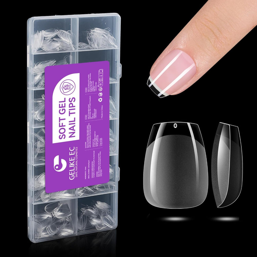 Gelike EC Lot de 120 faux ongles carrés extra courts en résine PMMA pré-polie pour femme, salon, 12 tailles