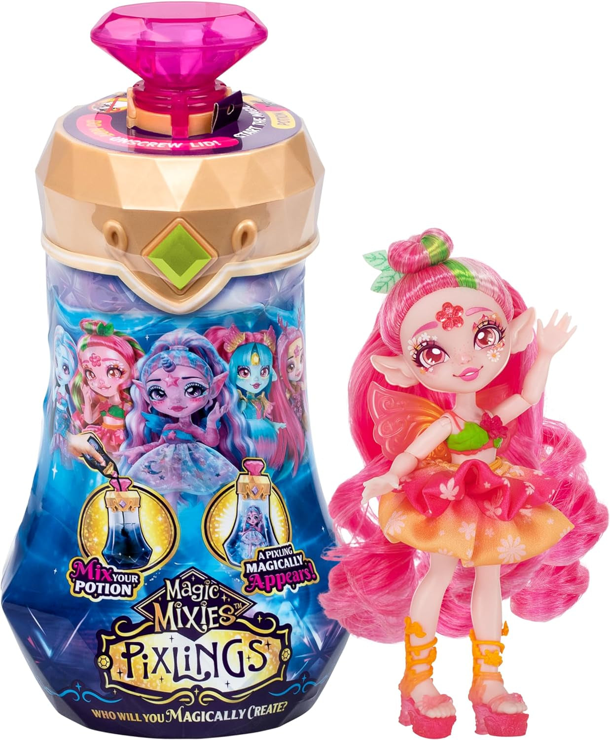 Pixlings Puppe Faye im REH-Look: Magische Enthüllung der wunderschönen, detailreichen 16,5 cm großen Pixlings-Puppe in Einer Zaubertrank-Flasche