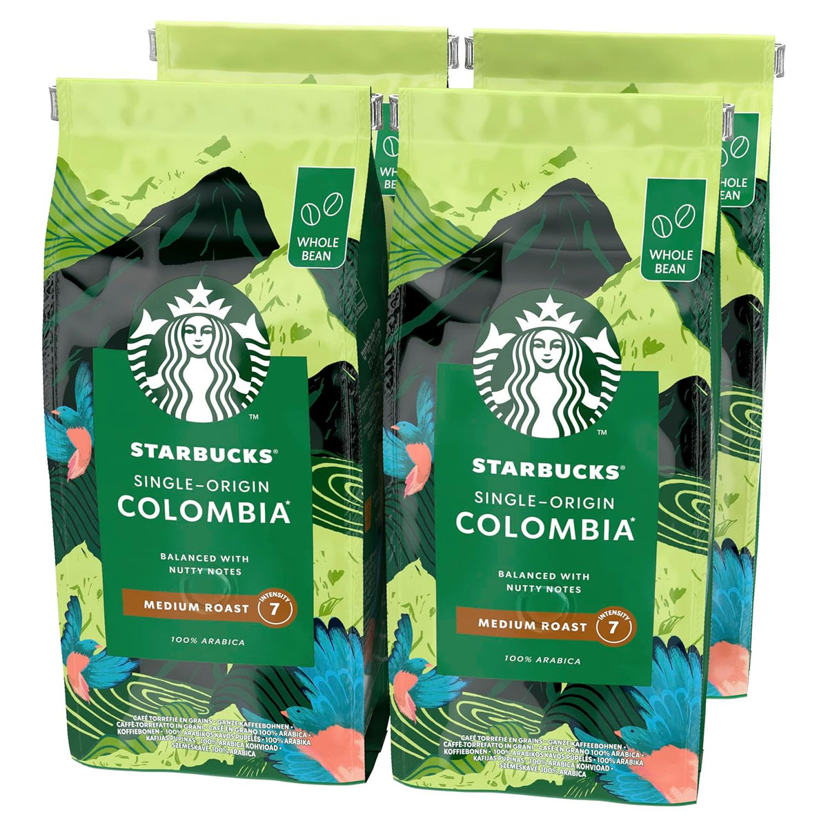 STARBUCKS Café de Colombie d'origine unique, torréfaction moyenne, grains entiers 450 g (paquet de 4)