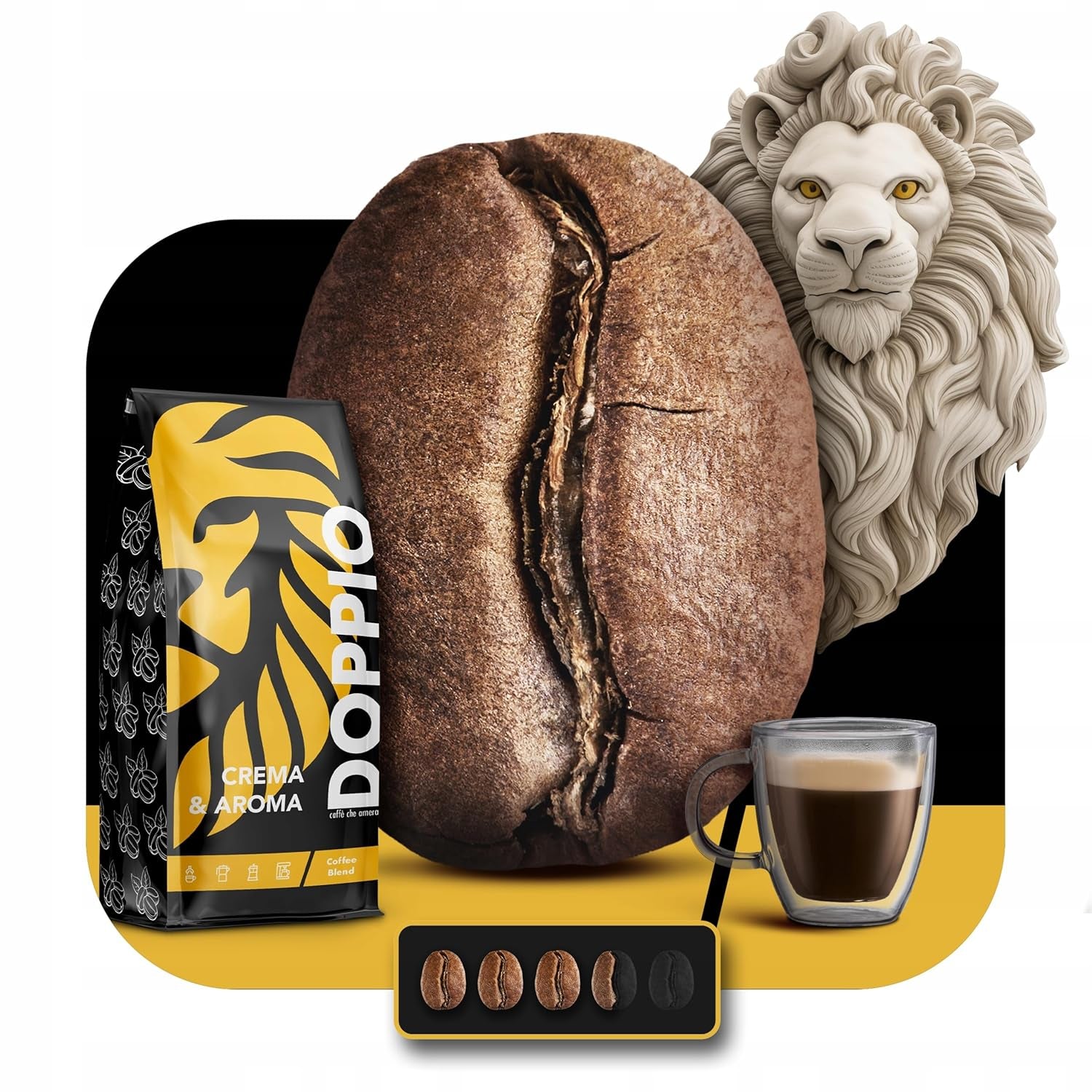 Doppio Crème & Saveur 1KG | Café en grains 80% Arabica et 20% Robusta | avec des notes de cacao, de noix et de caramel | Torréfaction fraîche et moyenne, faible acidité | pour expresso | Café Orque Bleu