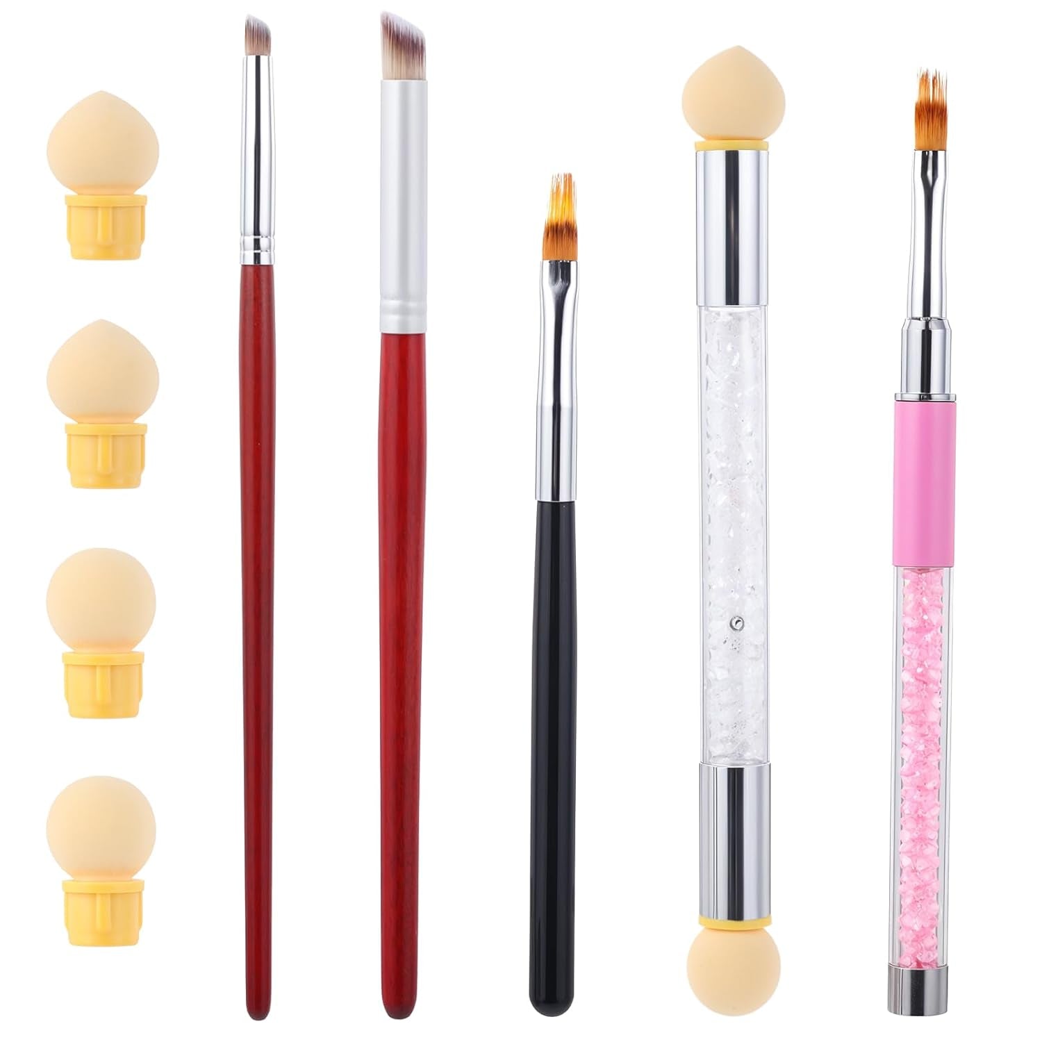 Nail Art Rendering-Werkzeuge Schwamm Undtupfpinsel, Sponge Brush Applicator, Double Kopf Ombre Sponge Stick Mit 4 Ersatzköpfe, Nail Art Schwamm Und Tupfpinsel, Ombre Nagelpinsel Für Gelnägel