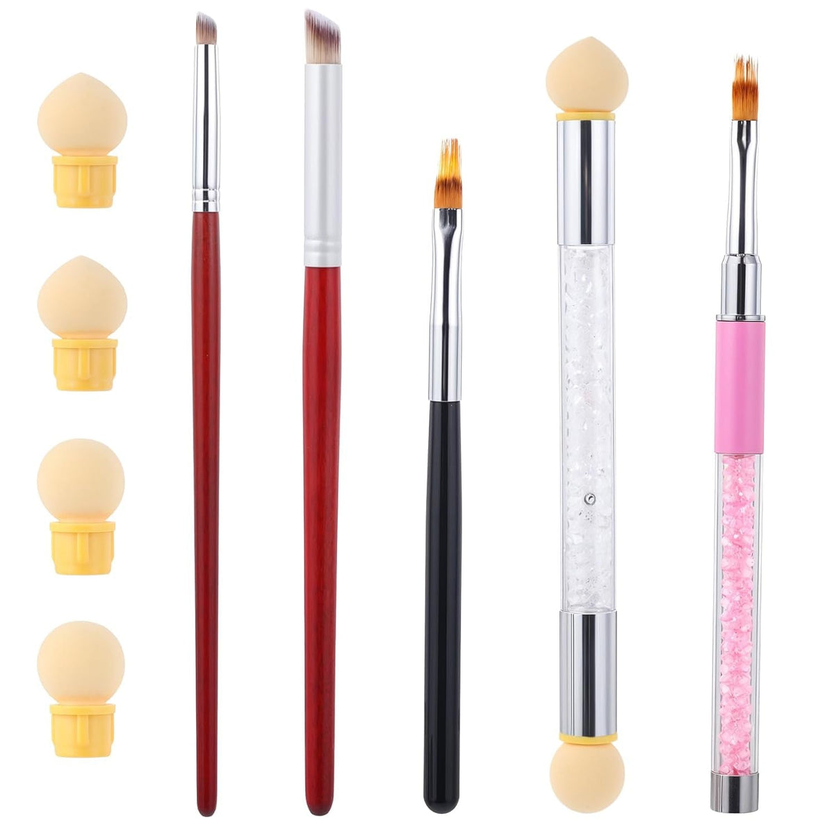 Nail Art Rendering-Werkzeuge Schwamm Undtupfpinsel, Sponge Brush Applicator, Double Kopf Ombre Sponge Stick Mit 4 Ersatzköpfe, Nail Art Schwamm Und Tupfpinsel, Ombre Nagelpinsel Für Gelnägel