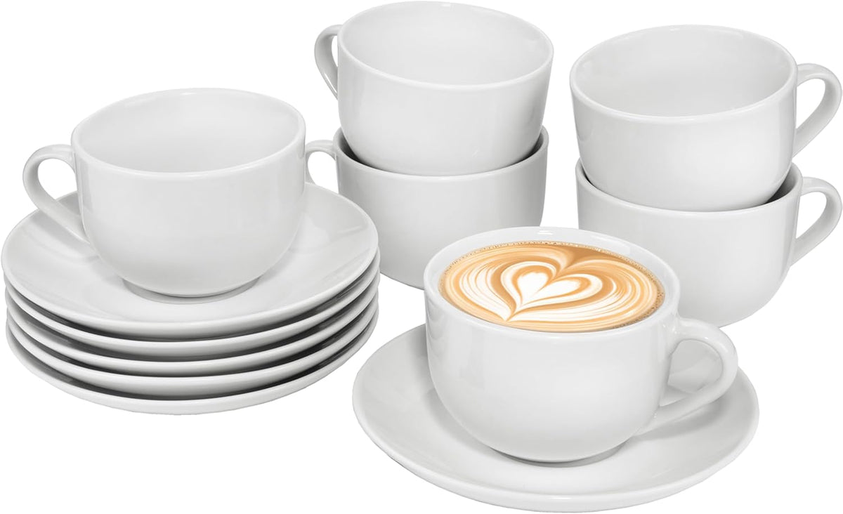Sänger New Port Ensemble de tasses à café, 12 tasses pour 6 personnes, tasses et soucoupes en porcelaine blanche, 150 ml | LA COLLECTION PREMIUM