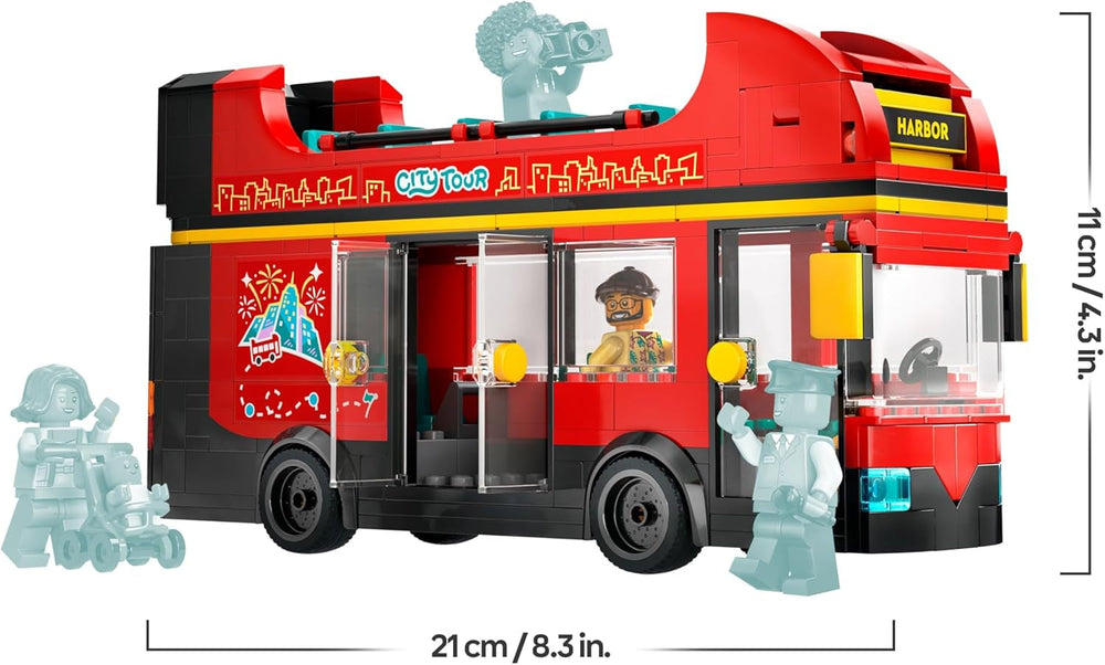LEGO City Red Double-Decker Sightseeing Bus Toy, Red Vehicle for 7 Plus Year Old Boys & Girls, Creative Set with 5 Minifigures Including a Baby and Buggy, Birthday Gift Idea 60407