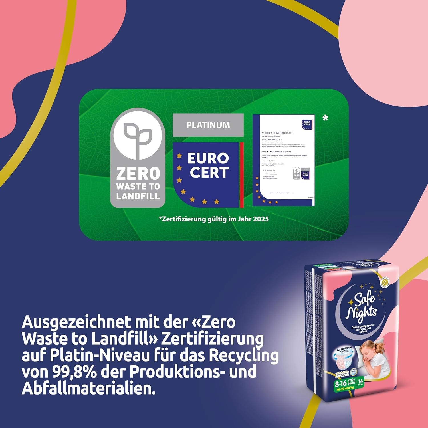 Safe Nights Girl, vêtements de nuit absorbants pour filles de 8 à 16 ans (30 à 50 kg), lot de 14