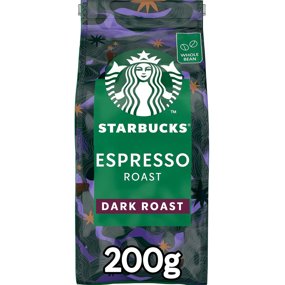 STARBUCKS Espresso Roast, torréfaction noire, grains de café entiers 200 g (paquet de 6)