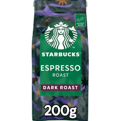 STARBUCKS Espresso Roast, torréfaction noire, grains de café entiers 200 g (paquet de 6)