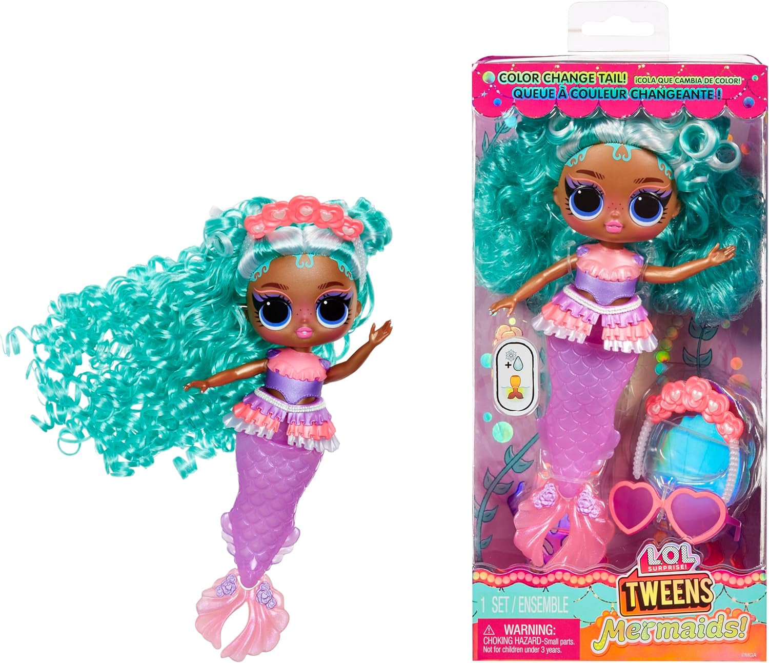 L.O.L. Surprendre! Tweens - Sirène Lola Waves - poupée mannequin avec queue qui change de couleur, aileron mobile et beaux accessoires - jouet pour enfants et collectionneurs à partir de 4 ans Naty Shop Serena Finn Dolls