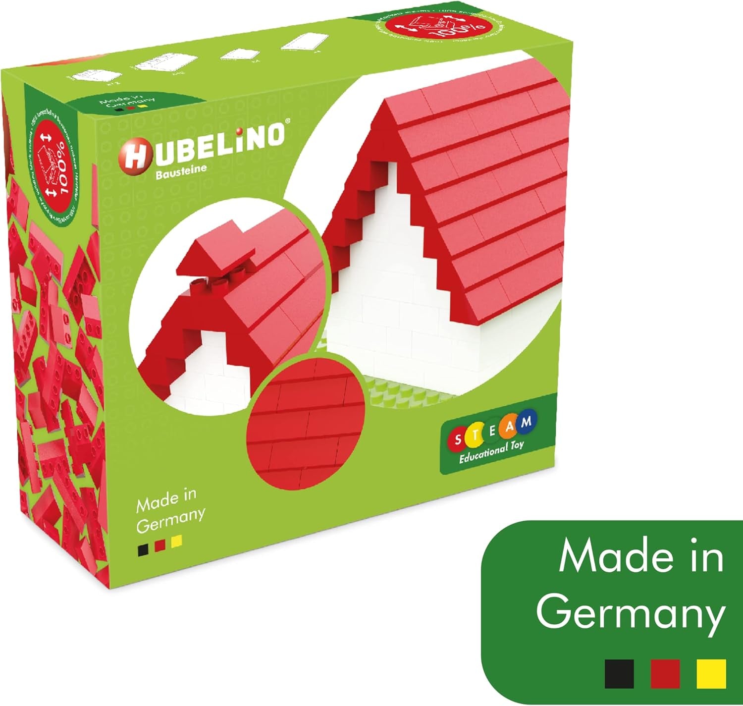 Hubelino 400369 68-teiliges Dachsteine ​​​​Set, rote Dachziegel, compatible mit großen Bausteinen Anderer Hersteller, Made in Germany
