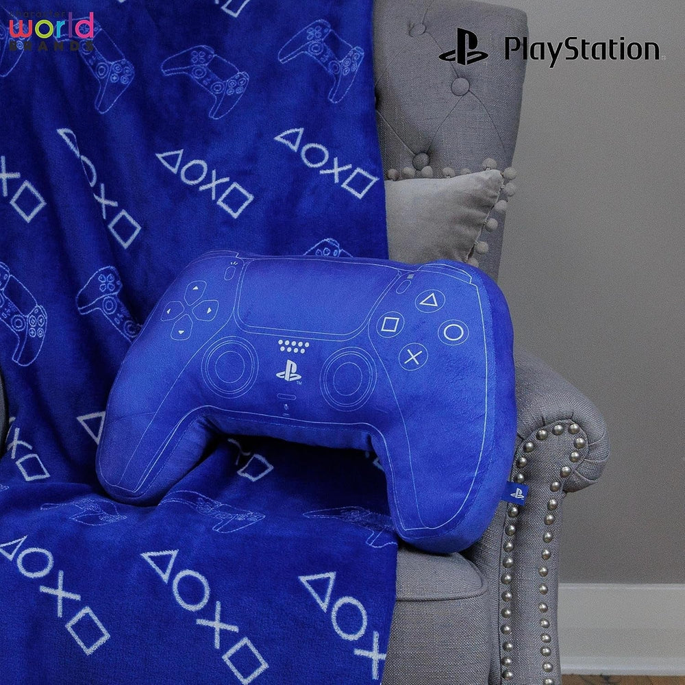 Character World : oreiller en forme de manette de Playstation sous licence officielle, design du combiné, oreiller en peluche | Parfaits pour la décoration d'une chambre ou d'un jeu, les oreillers standards bleus Naty Shop