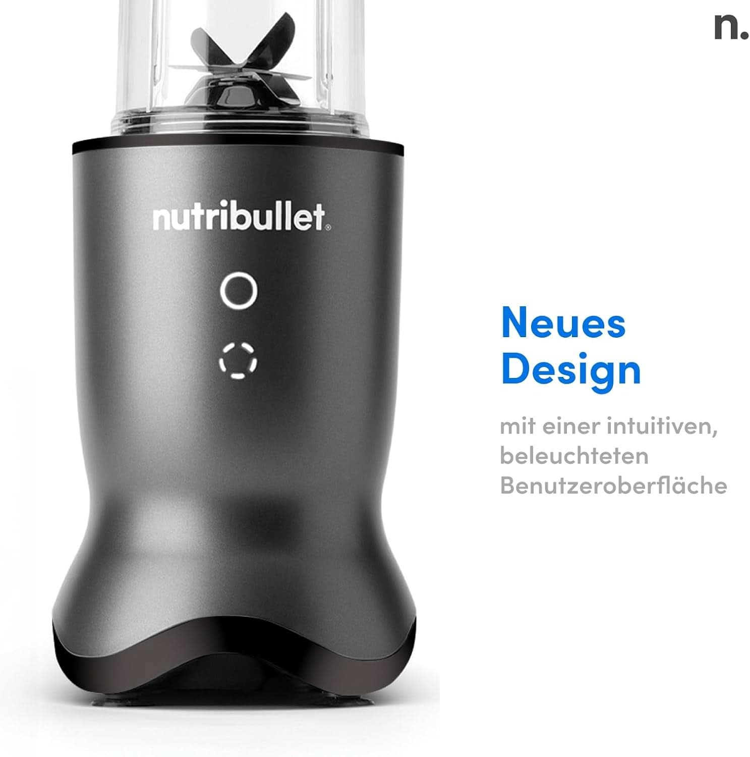 Mélangeur personnel Nutribullet, mélangeur de base pour une portion, moteur 1000 watts et léger, boisson 900 ml au Tritan Renew, bouton de commande tactile, Dunkel Grau Bucatarie Naty Shop