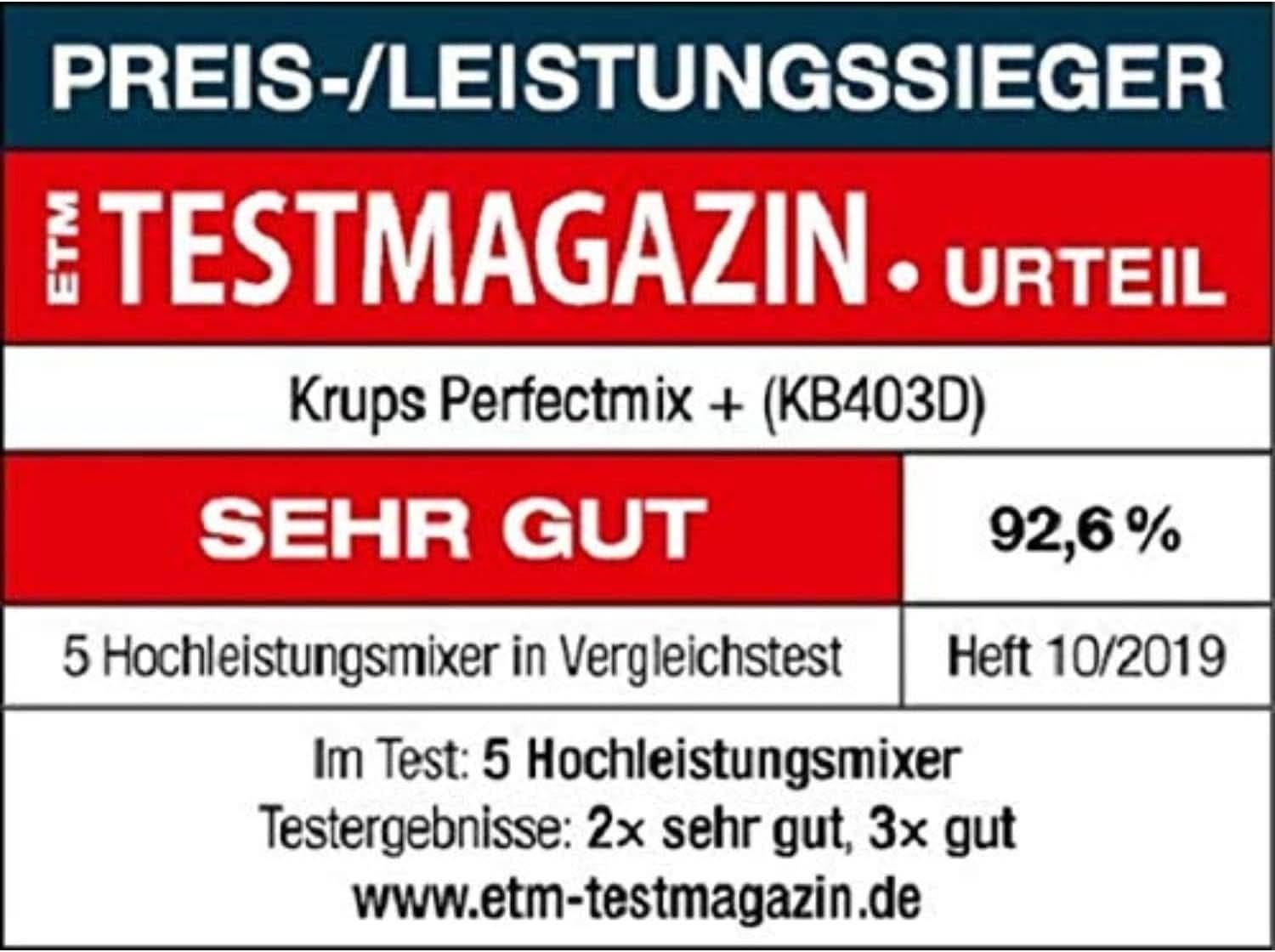 Krups KB403D Perfectmix + Mélangeur sur pied | 1 200 W | 28 000 tr/min | Bouteille en verre 2L | 3 programmes prédéfinis | Powelix- Technologie | Edelstahl/Dunkelgrau Cuisine Naty Shop