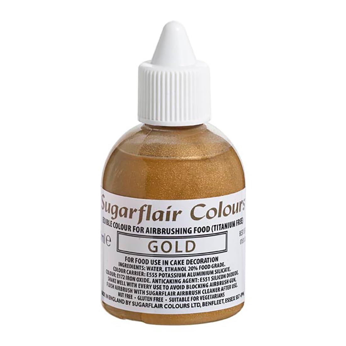 Colorant alimentaire comestible Sugarflair Gold, colorant aérographe pour gâteaux, muffins, glaçages et décorations de gâteaux - 60 ml