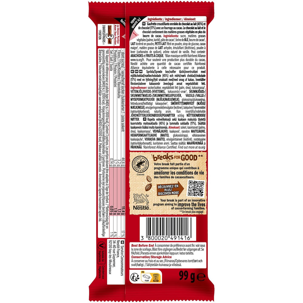 Gaufrette croustillante Nestlé aux noisettes avec garniture crémeuse aux noisettes et couverture de chocolat marbré, paquet de 2 (1 x 99 g)