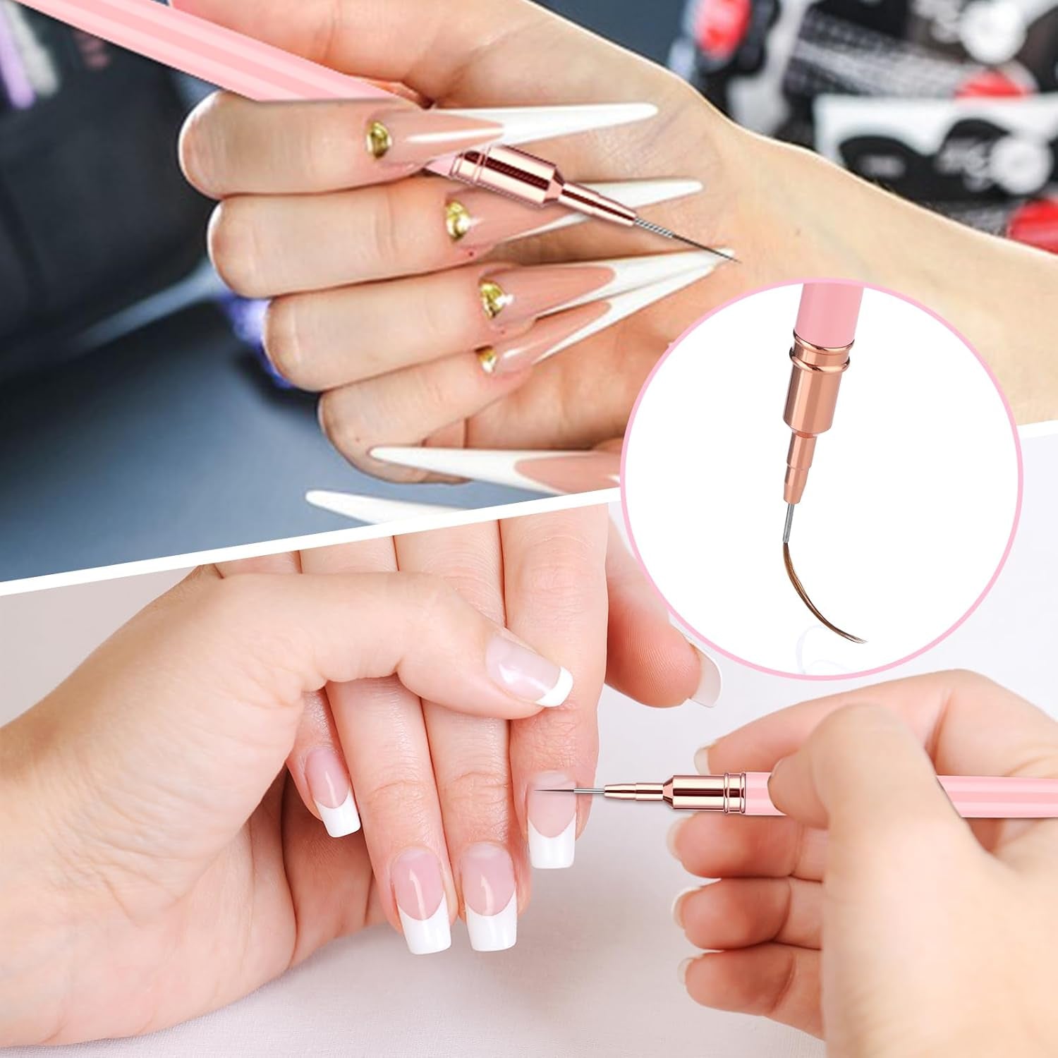 6 pièces Liner Nailart Pinsel Nageldesign Pinsel Set Dünn Acryl Nagelpunkt-Zeichenwerkzeug Nägel Dünne Nagelpinsel Set pour Lange Linien, Dünne Détails, Fines Zichnen 5/7/9/11/15/25 Mm (Rose)