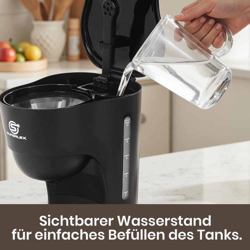 Cafetière filtre 1,25 L pour 10 tasses de café filtre, carafe en verre lavable au lave-vaisselle, thermos, système anti-goutte, arrêt automatique, 600 W, protection contre l'ébullition sans eau pour la maison et le bureau