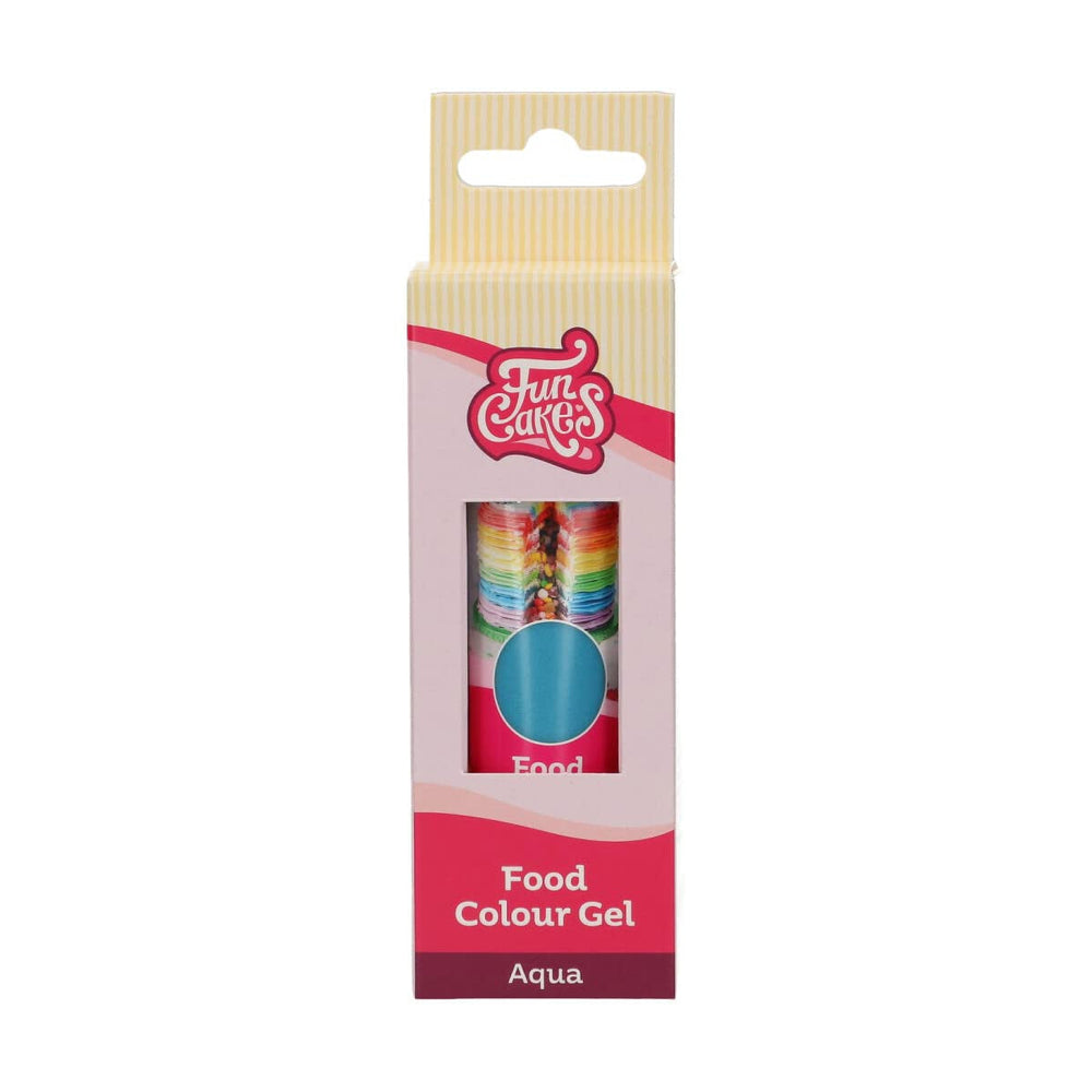 Funcakes Food Color Gel Aqua: Colorant alimentar foarte concentrat pentru aluat, cremă, fondant și marțipan. Dozare ușoară. Picătură individuală pentru a crea culori vibrante. Halal. 30 g.