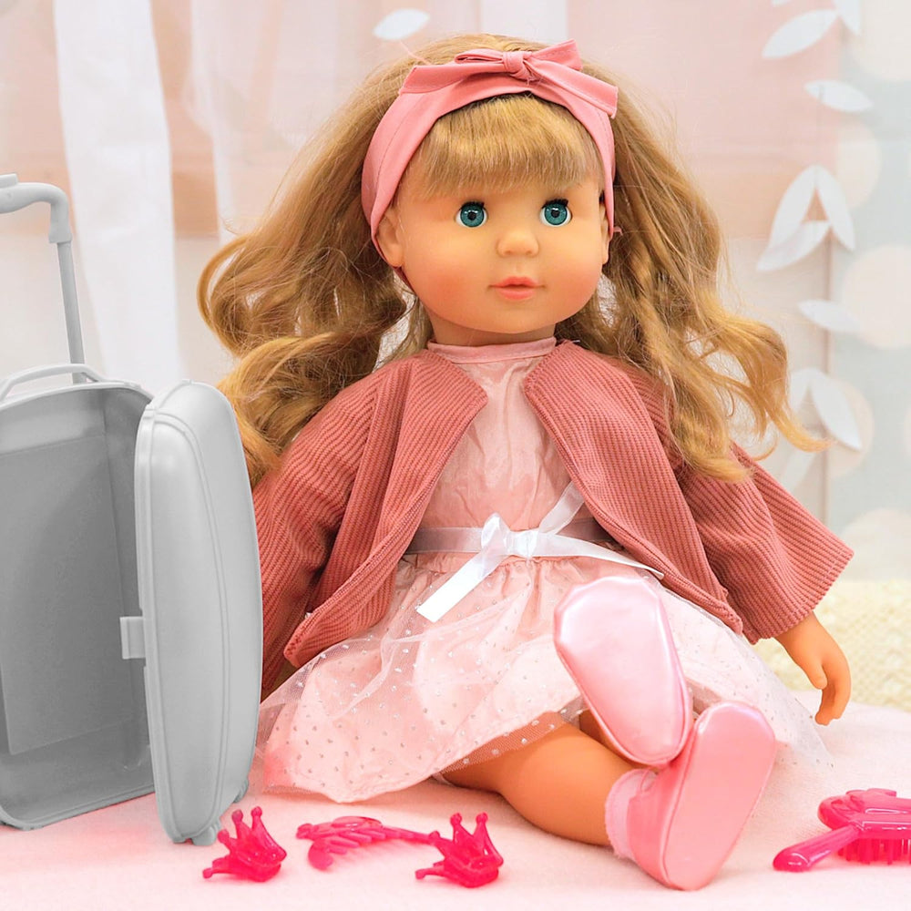 Bayer Design 94634AT Charlene poupée interactive avec cheveux, lacht, mit Küsschengeräusch, Funktionspupe, weicher Körper, Schlafaugen, Zubehör, 46 cm, Rosa