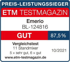 Emerio Standmixer BPA Free Crush Ice Function 1.5L Behälter 2 Geschwindigkeiten + Pulse Funktion Messereinheit Aus Edelstahl Sicherheitsschalter Geschirrspülgeeignet 500 Watt BL-12816.8 Schwarz Bucatarie Naty Shop
