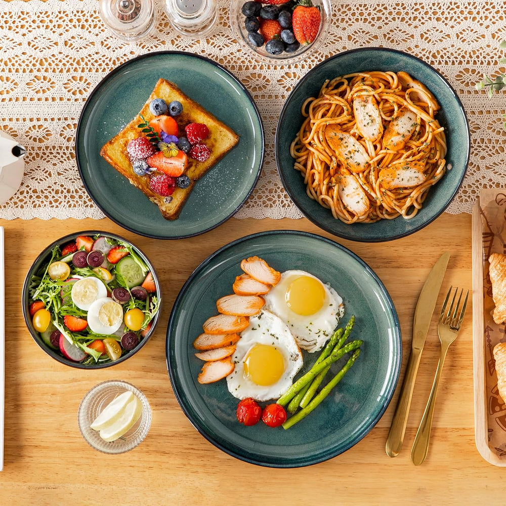 Service de table moderne pour 6 personnes Vancasso STARRY Service de table en grès 24 pièces Vert Combo Service de table pour 6 personnes comprenant assiettes plates, assiettes à dessert, assiettes creuses et bols à céréales