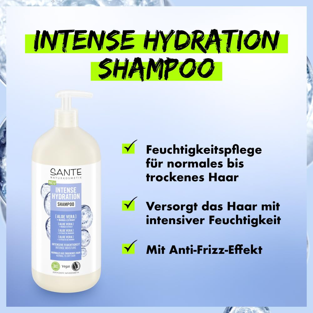 SANTE Natural Cosmetics Șampon de hidratare intensă Aloe Vera + extract de mango Duș și baie Naty Shop