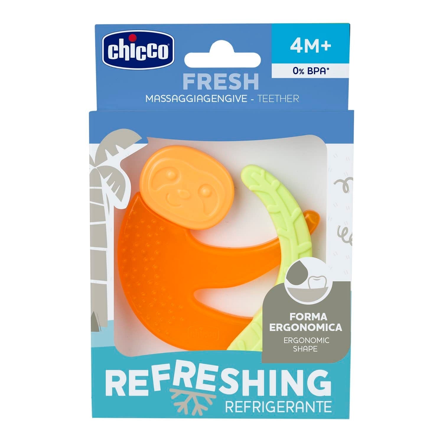 Anneau de dentition Chicco Fresh&Relax Singe ou Paresseux, 4M+, rempli d'eau stérile