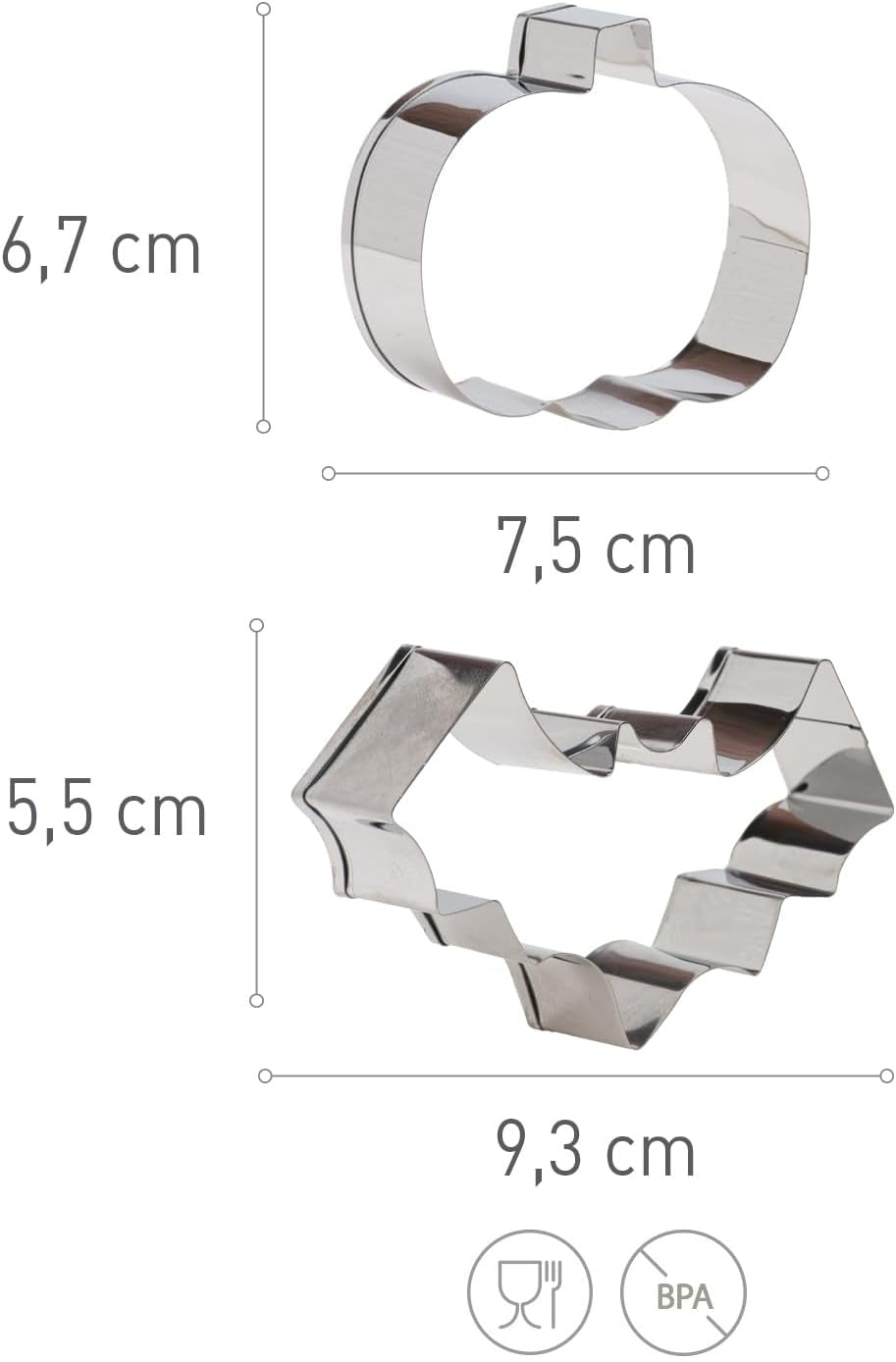 dekora - Set d'emporte-pièces Halloween pour enfants - 2 emporte-pièces en métal : Citrouille et Lilas - Emporte-pièces et emporte-pièces - Idéal pour décorer des citrouilles et des bonbons d'Halloween entre 6 et 9 cm