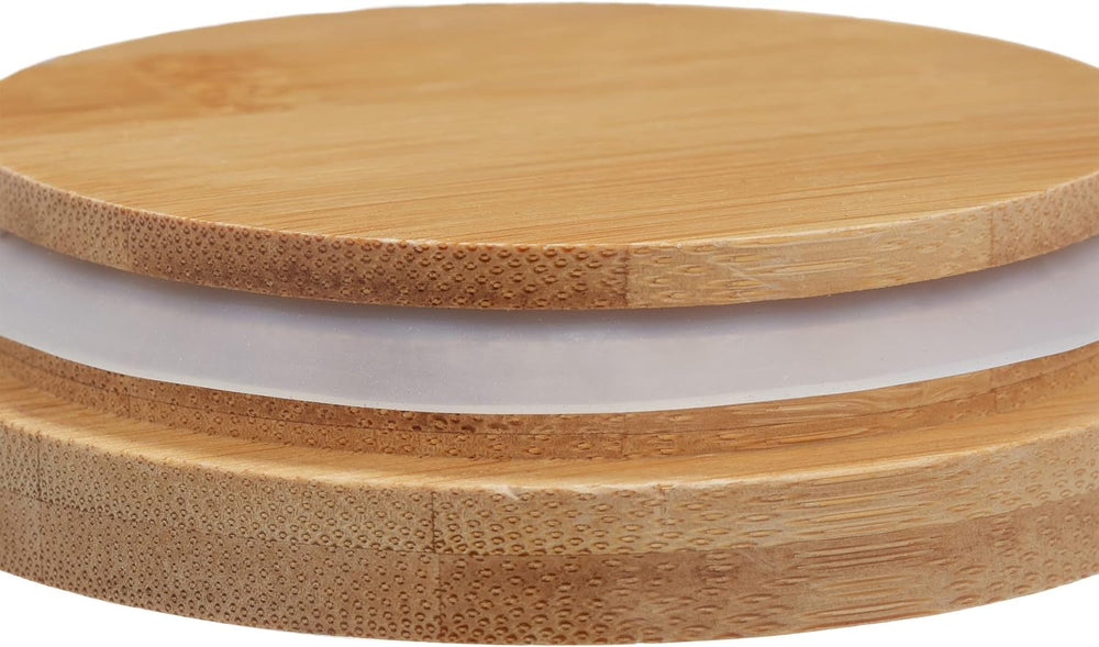 Bocal de Conservation Relaxdays avec Couvercle en Bambou Lot de 3 Bocaux Ronds en Verre 1000 ml Anti-fuite Transparent/Naturel 18x10 cm Boite de Conservation Alimentaire Naty Shop