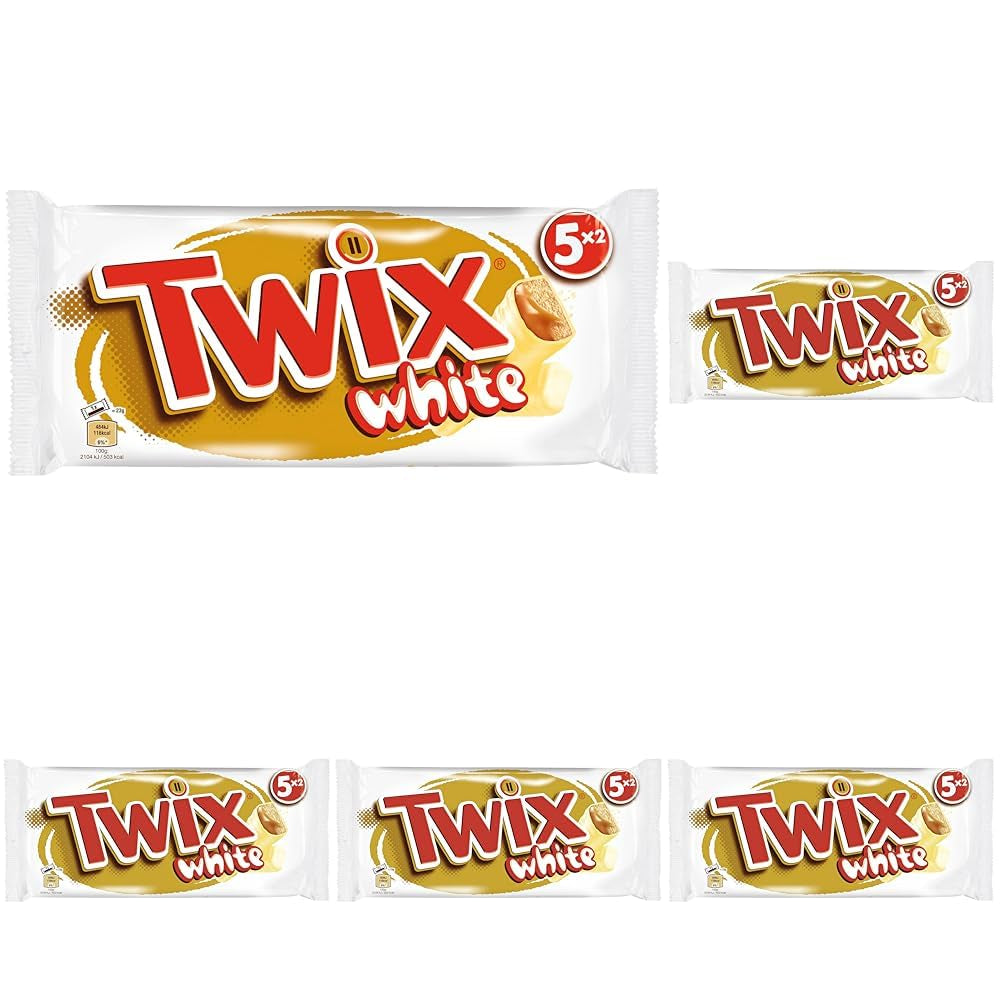 Barres de chocolat blanc Twix | Caramel, Biscuits, Chocolat Blanc | Paquet multiple de chocolat | 5 barres (5 x 46g) (Pack de 5)