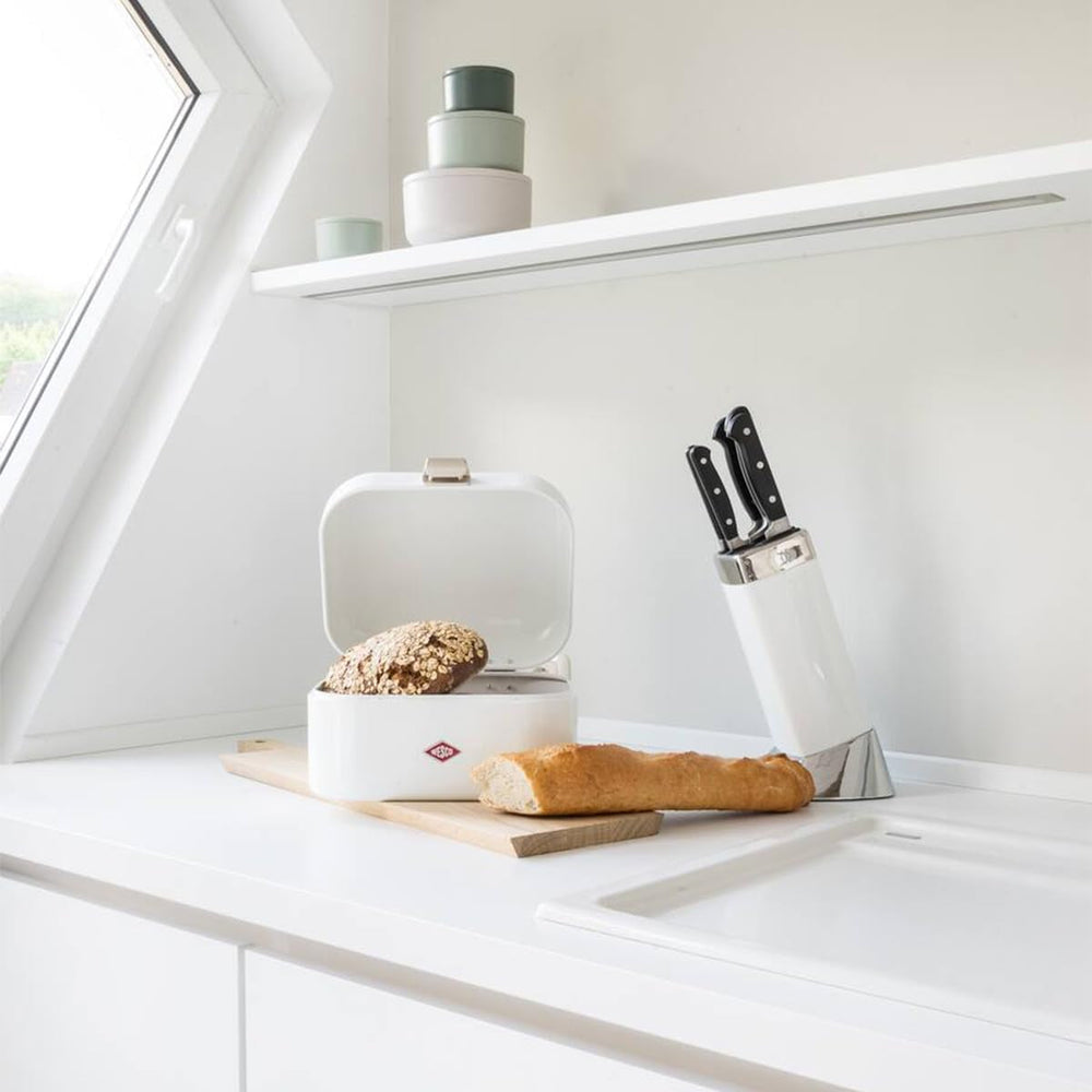 WESCO Boîte à pain simple Grandy en vert menthe, tôle d'acier enduite de poudre, trous d'aération et poignée robuste, boîtes de conservation des aliments Naty Shop