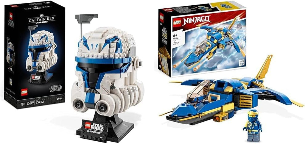 LEGO 75349 Star Wars Captain Rex Helmet Set, modelul Clone Wars de colecționat pentru adulți, seria 2023, piesă suvenir și idee de cadou Seturi de constructie Besuche den LEGO-Store Bundle cu Jay's Thunder Jet Evo,