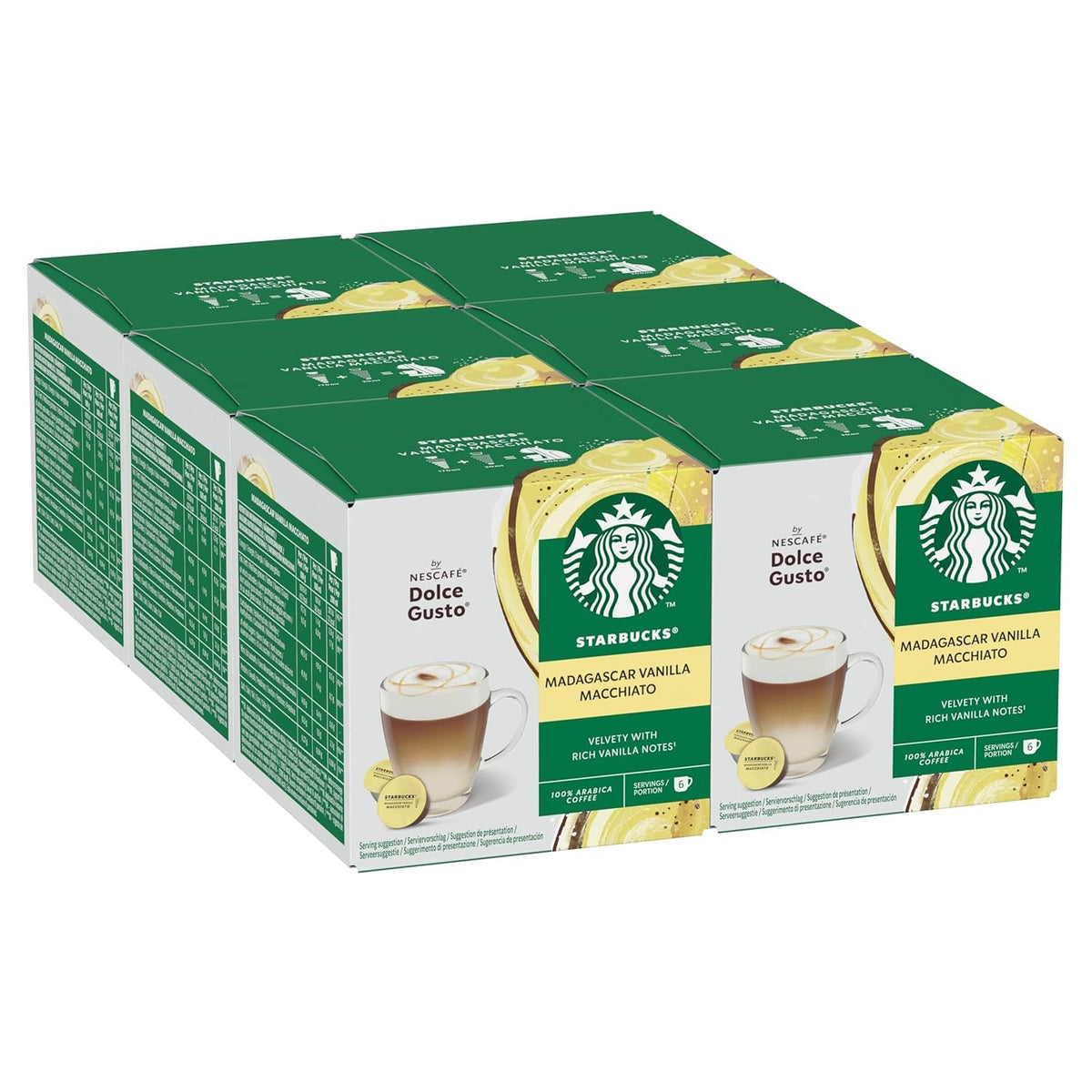 STARBUCKS Vanille Macchiato par Nescafé Dolce Gusto Kaffeekapseln 6 x 12 (72 Kapseln)