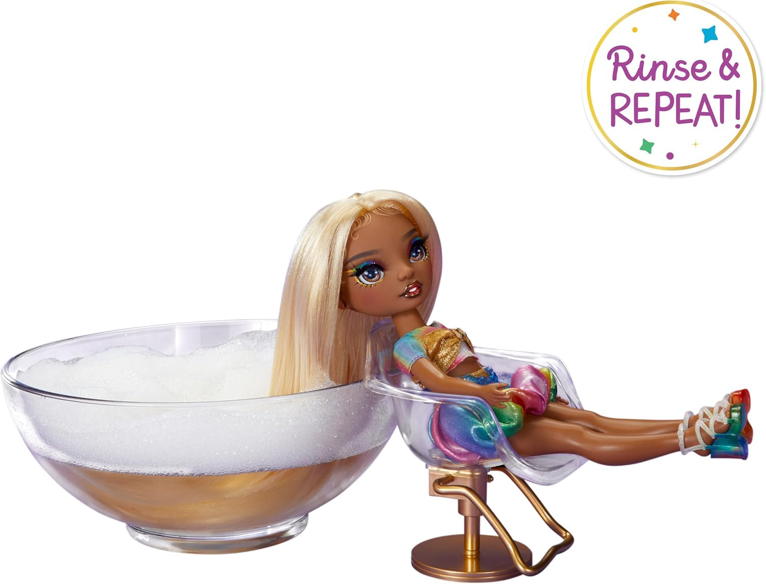 Rainbow High Hair Chalk & Styling Doll - Meline - Poupée à craie pour cheveux lavable arc-en-ciel et or 28 cm, colorier, coiffer, jouer, rincer et répéter, pour les enfants de 4 à 12 ans