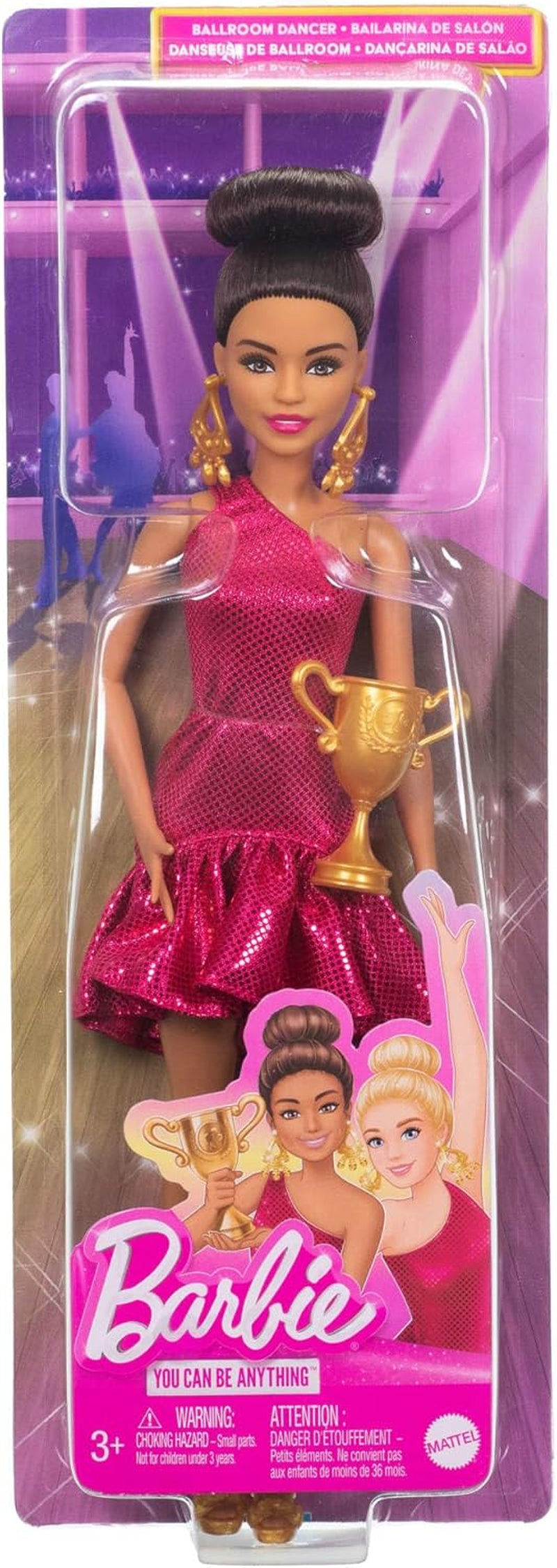 Poupée Barbie Danseuse de Tournoi avec Robe Rouge à Volants, Chaussures de Danse, Cheveux Bruns et Accessoires Trophée de Danse, JFR09
