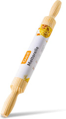 Rouleau à pâtisserie en bois avec poignées - 40 cm x 4 cm - Rouleau à pâtisserie antiadhésif pour étaler et pétrir pâtes fraîches, pizza, biscuits, raviolis, gâteaux, pâtisseries - utile en cuisine