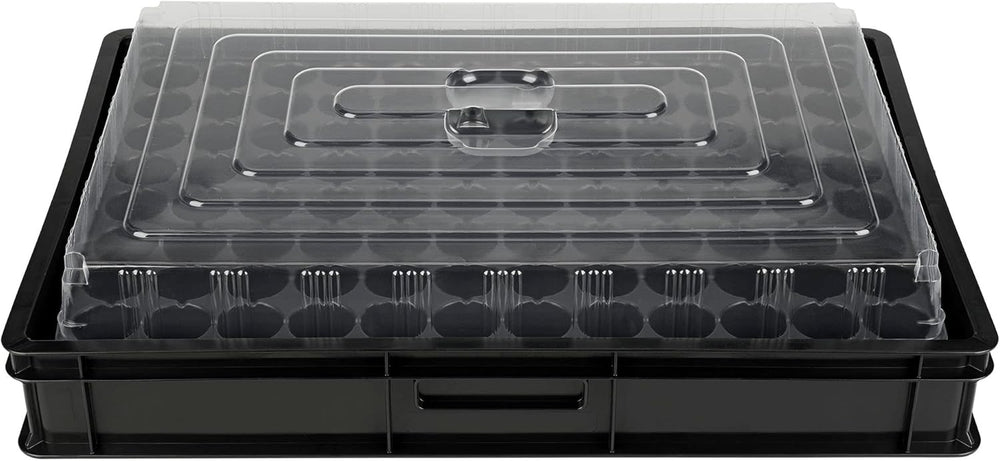 Système de propagation GW-285 composé d'un bac à eau professionnel GW657, d'un tapis capillaire assorti (absorption d'eau 3 L par m²) et d'un plateau à pots avec 285 pots (23x23 mm, hauteur 54 mm) en taille européenne (600x400 mm)
