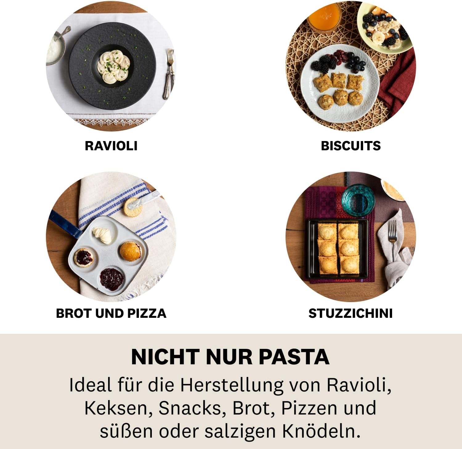 Ensemble de boîtes à raviolis et biscuits Marcato, machine à raviolis, boîte à biscuits, bois massif et fonte, fabriqué en Italie, relief rond 58 mm + relief carré 58 mm. Modèle : Raviolis