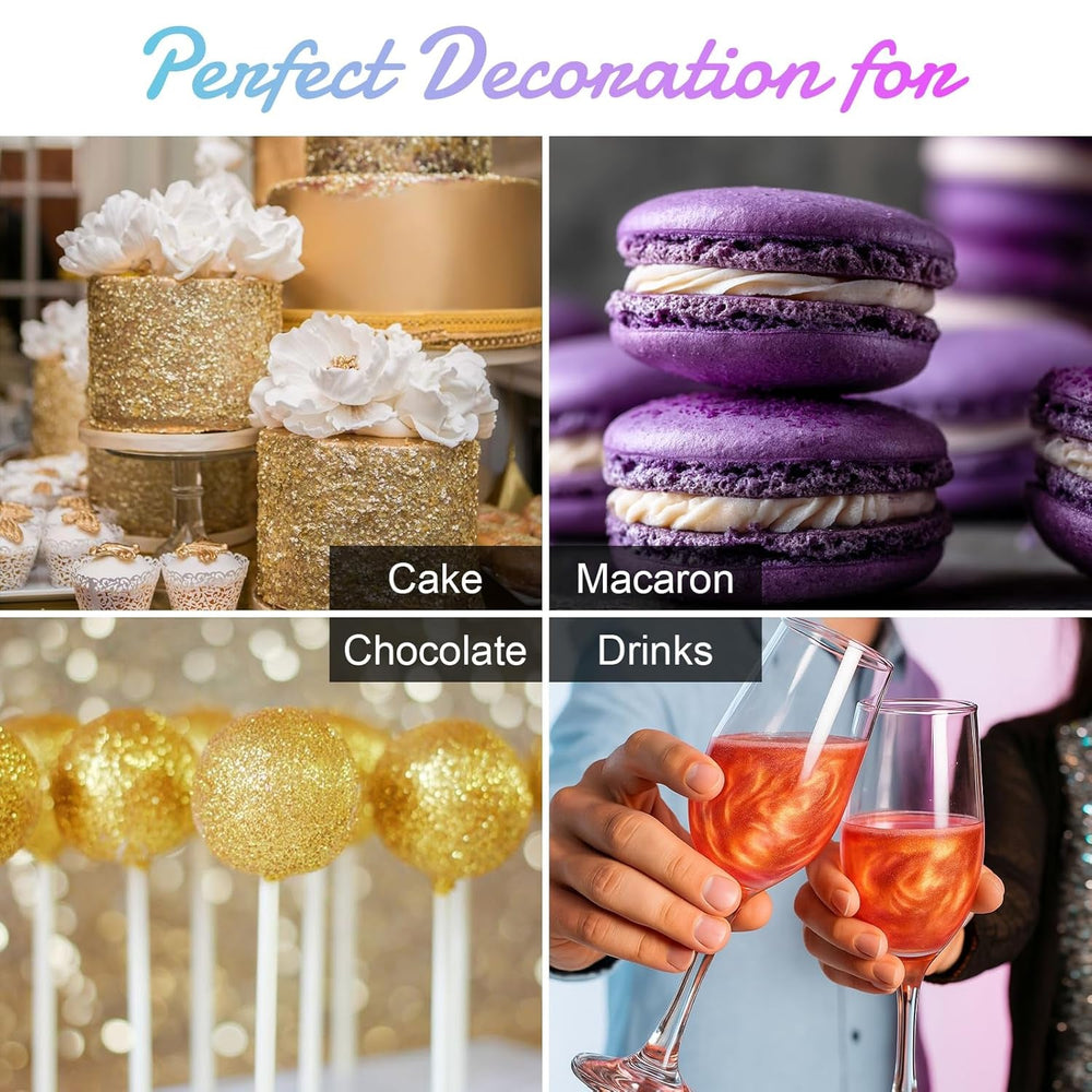 Set spray cu sclipici comestibil HOMY ARTY - 7 culori pudră cu sclipici comestibil fără aromă pentru băuturi, pudră colorant alimentar, sclipici comestibil pentru tort, șampanie, cocktailuri, spray cu sclipici comestibil - 4G