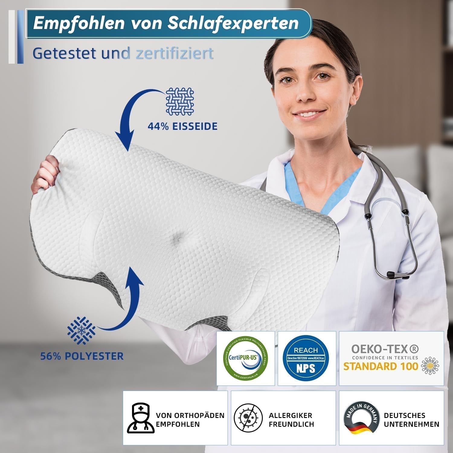 IDEA Oreiller pour douleurs cervicales Oreiller orthopédique en mousse à mémoire de forme Oreiller ergonomique pour un soutien optimal Oreiller anti-ronflement pour le sommeil latéral, dorsal et abdominal Oreillers orthopédiques cervicaux Naty Shop