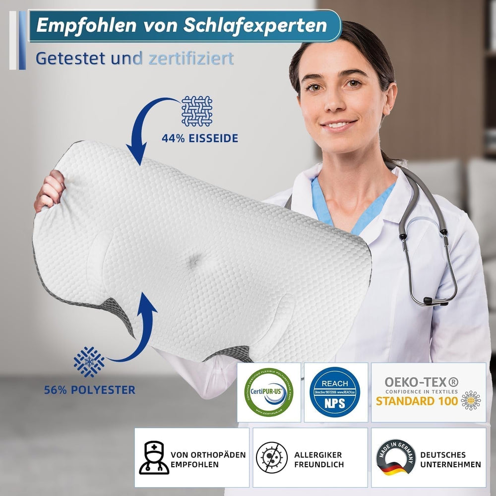 IDEA Oreiller pour douleurs cervicales Oreiller orthopédique en mousse à mémoire de forme Oreiller ergonomique pour un soutien optimal Oreiller anti-ronflement pour le sommeil latéral, dorsal et abdominal Oreillers orthopédiques cervicaux Naty Shop