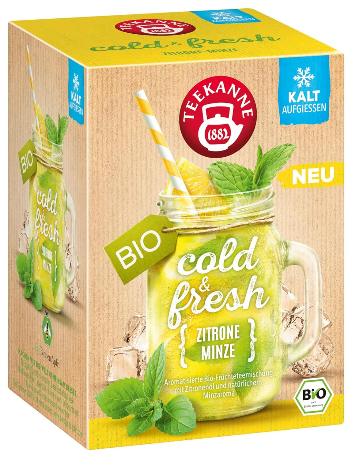 Teekanne Cold &amp; Fresh BIO 4Er Mix - Cu noile sortimente lămâie-mentă, piersică-maracuja, portocală-rozmarin, grapefruit-mentă-ghimbir (4 X 45G)