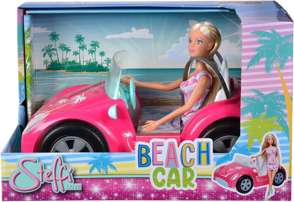 Simba Steffi Love Beach Car, poupée de jeu dans une tenue d'été cool avec buggy, 29 cm, à partir de 3 ans
