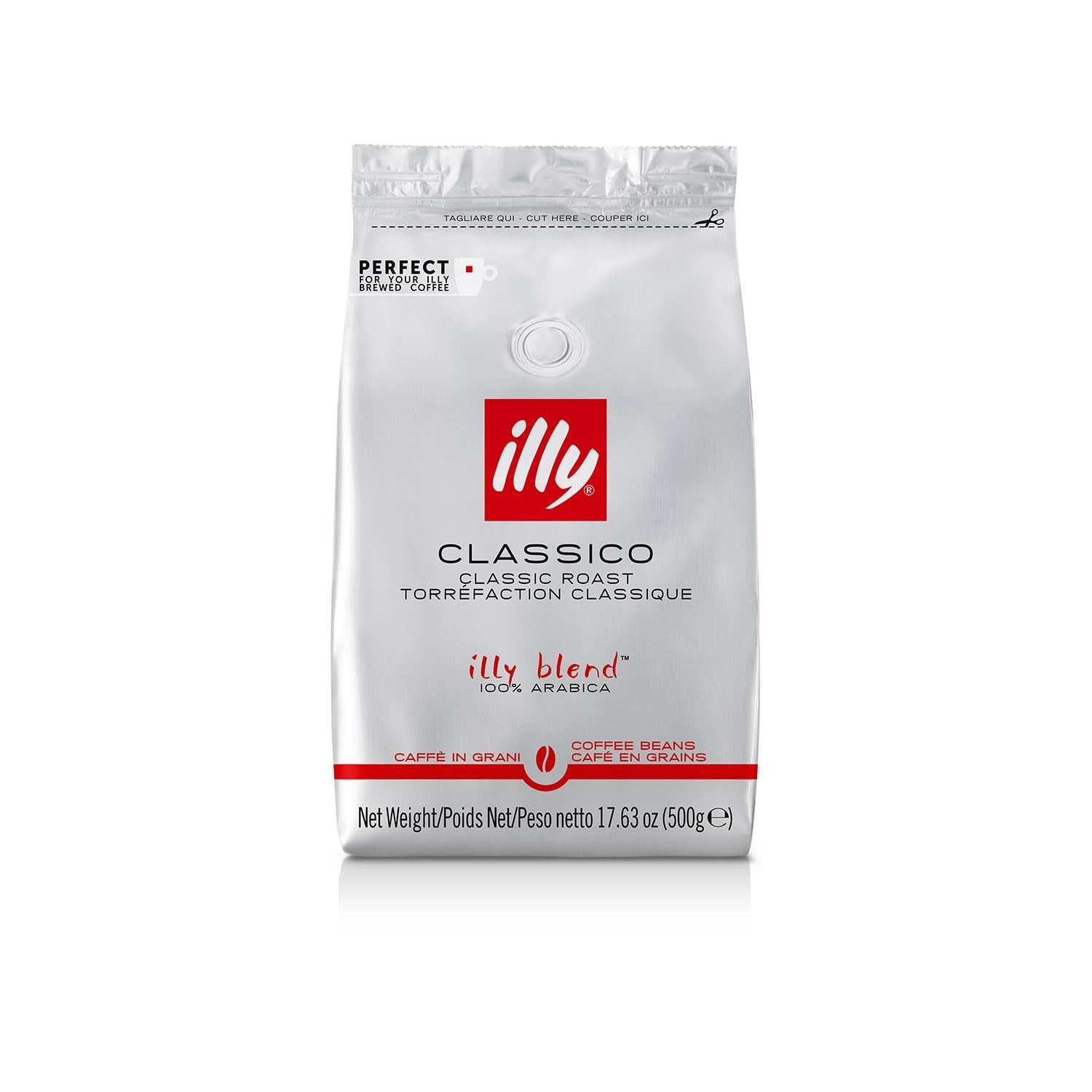 illy Vollbohnenkaffee – perfekt geröstete Bohnen – Classico Medium Roast – mit Noten von Karamell, Orangenblüte und Jasmin – 100% Arabica – ohne Konservierungsstoffe – 500 ml